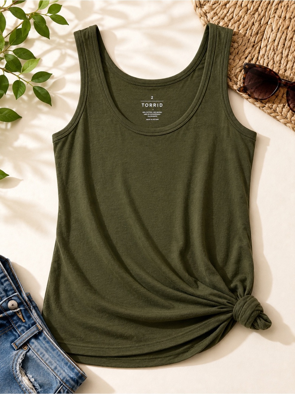 Torrid Dark Olive Green Scoop Neck Tank Top Plus Size 2 / 2X